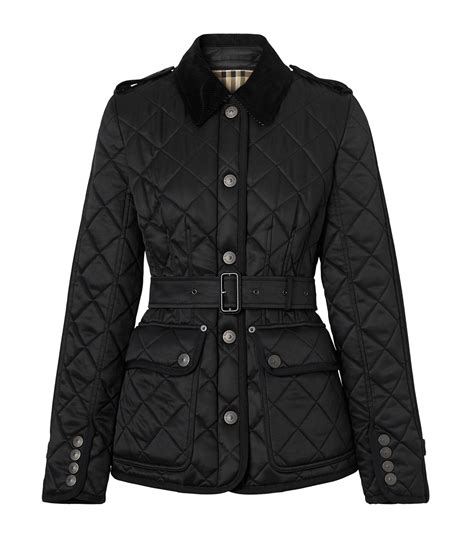 womens burberry black quilted jacket|burberry diamond quilted fitted jacket.